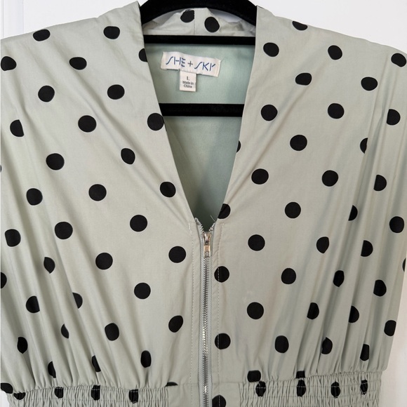 She + Sky Polka Dot Midi Dress in Light Green and Black - Picture 3 of 5